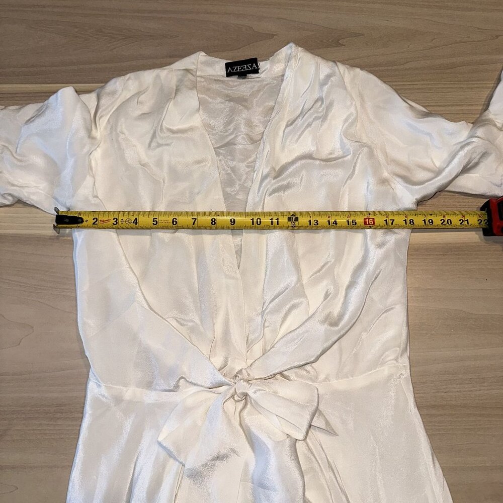 Azeeza White Bell Sleeve V-Neck Tie Front Mini Dress Women's Small S - Picture 5 of 6